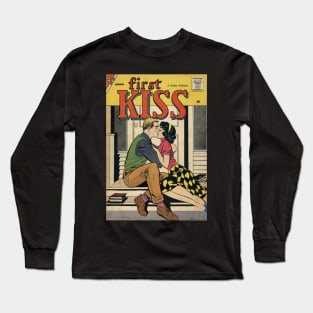 Vintage Romance Comic Book Cover - First Kiss Long Sleeve T-Shirt